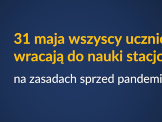 31 maja wszyscy uczniowie wracają do nauki stacjonarnej na zasadach sprzed pandemii