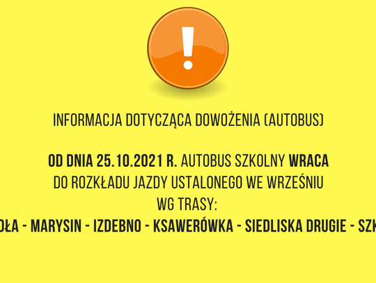 Rozkład dowożenia autobusem od 25 X 2021 r.