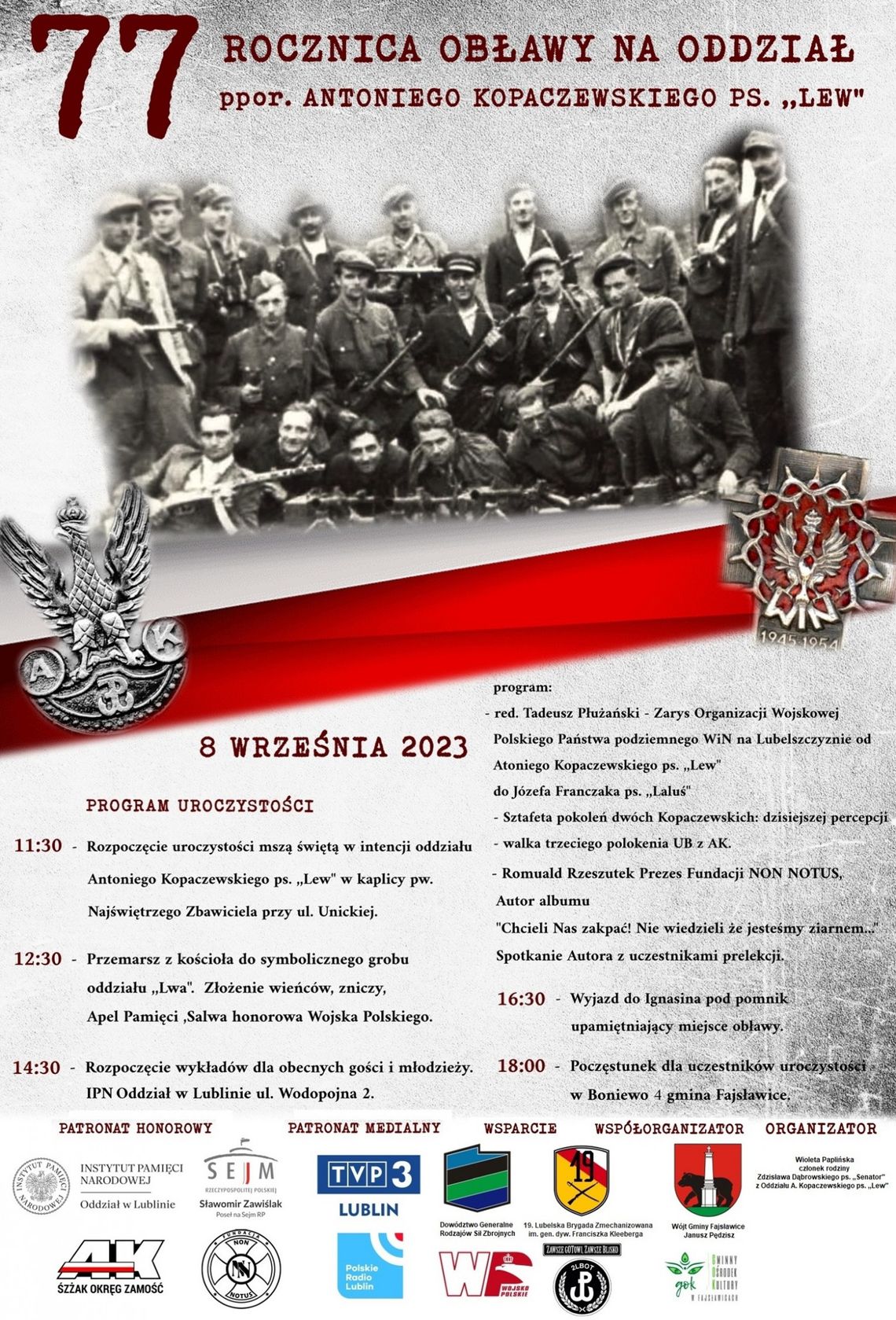 Zapraszamy do udziału w uroczystościach 77. rocznicy wydarzeń 8 września 1946r.